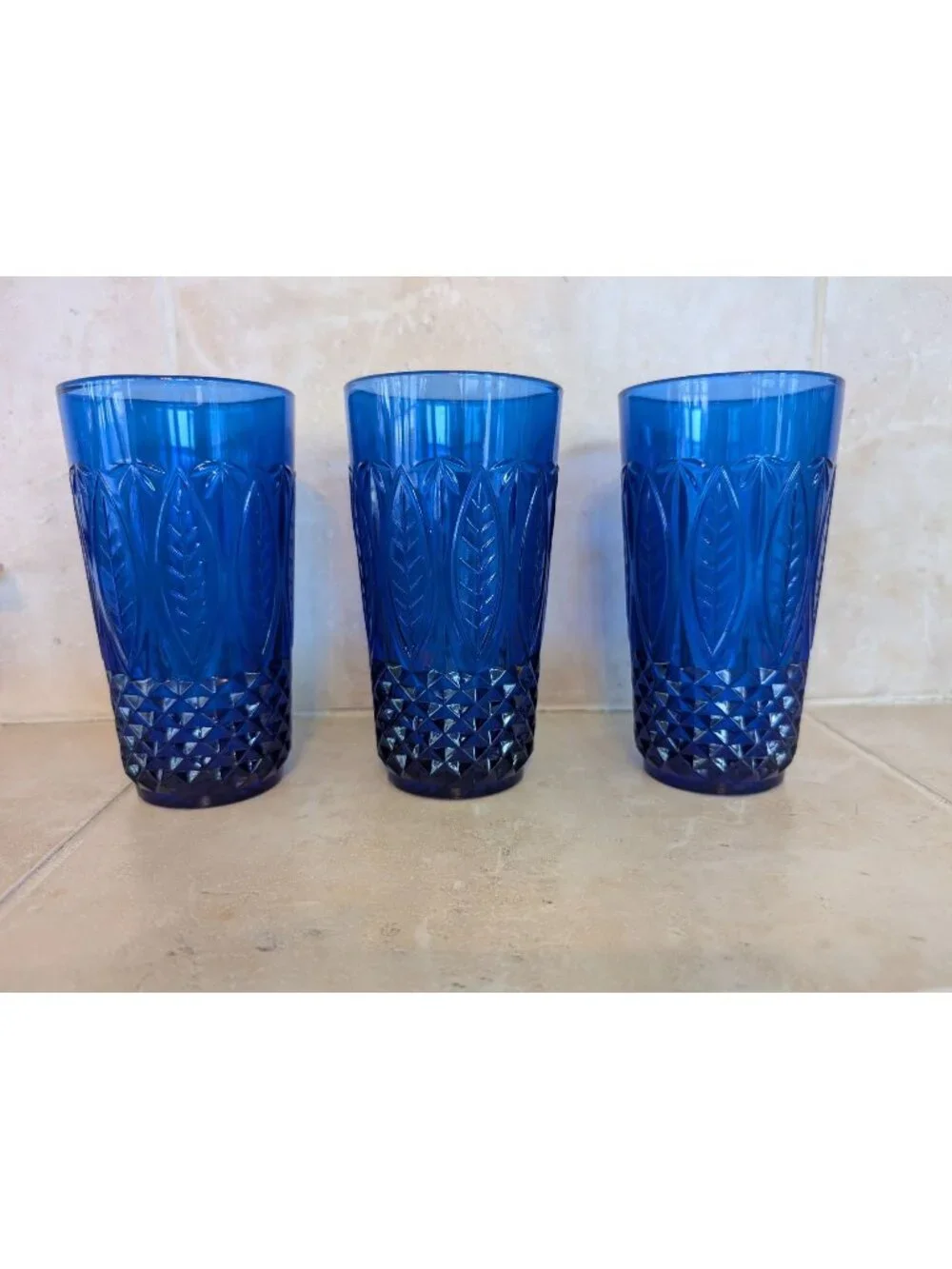 Set of 3 Vintage Avon Royal Sapphire Cobalt Blue Flat Tumblers Mid Century Mod